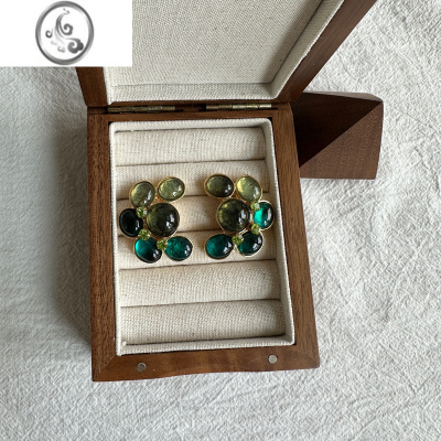 JiMi复古绿色琉璃耳环高级感轻奢风耳饰气质925银针个性ins小众设计感