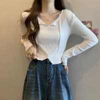 锁骨V领内搭长袖女设计感洋气独特短款学生针织衫上衣秋季潮