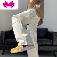 七斓米白色牛仔裤男宽松直筒vibe美式裤子高街ins潮牌痞帅炸街休闲裤