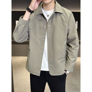 夹克男士秋季新款宽松休闲帅气开衫长袖上衣潮流简约翻领外套