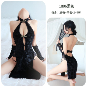 长夜漫漫情趣内衣古典开叉旗袍诱惑复古睡衣套装制服诱惑国风1806