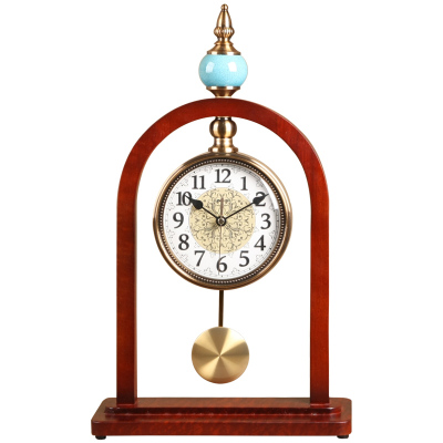 麗盛中式座钟金属床头静音客厅坐钟时钟台钟卧室钟表实木石英钟黄色