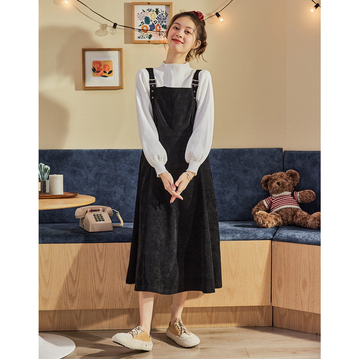 9元,叠加优惠券]唐狮背带裙款式可选女韩版简约净色显瘦时尚百搭减龄