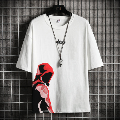 策霸夏季宽松棉圆领时尚体恤短袖韩版休闲上衣潮流男装