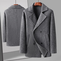 含驼绒天丝轻奢中长落肩袖阔版羊毛大衣男士秋冬双排扣双面呢大衣