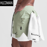 HLCOMAN美式篮球短裤男双层带内衬速干弹力训练白色五分裤健身运动裤夏季
