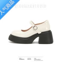 SUNTEK玛丽珍女鞋2023新款一字带厚底粗跟高跟鞋英伦风小皮鞋