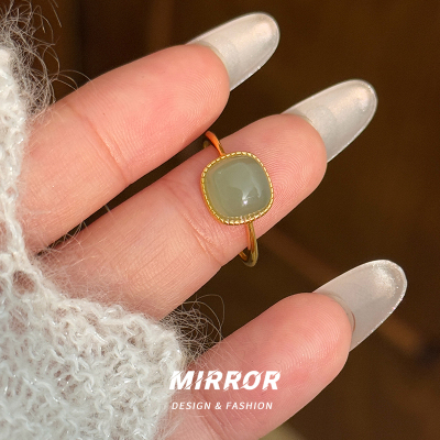 925纯银和田玉晴水戒指女指环尾戒个性气质高级感礼物潮 BCJ3409送女朋友老婆情人节七夕生日礼物