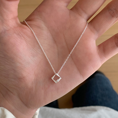 纯银方块几何项链日常百搭简约锁骨链新款夏日配裙子配饰精致送女朋友老婆情人节七夕生日礼物