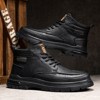秋冬新款男士马丁靴男高帮时尚防水复古短靴增高百搭男靴