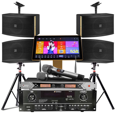 山水(SANSUI)两对SP2-10家庭ktv音响会议室专用套装家庭影院家用k歌智能语音拓浦发2T点歌机触摸屏