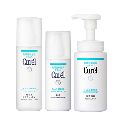 珂润(Curel)花王珂润润浸保湿护肤套装套组I号清爽水+乳+洗面奶日版