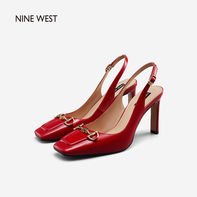 NINEWEST/玖熙2021夏季款女凉鞋时尚高跟简约金属扣饰后空通勤单鞋A112010080