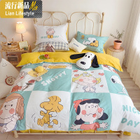 棉可爱卡通ins日式床上四件套少女宿舍单人棉床单被套 三维工匠