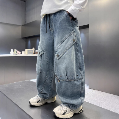 男童春装裤子2026新款中大童春秋款男孩牛仔裤春季工装长裤_449