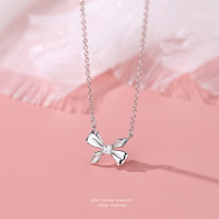 S999足银蝴蝶结项链女轻奢小众设计高级感锁骨链秋冬高颜饰品礼物送女朋友老婆情人节七夕生日礼物
