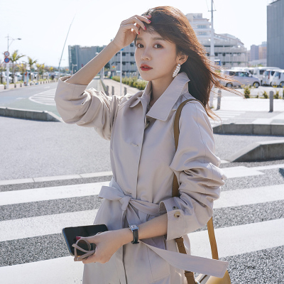 FISHBASKET秋款长袖风衣女中长款小个子2020年新款韩版宽松百搭休闲女士外套风衣女