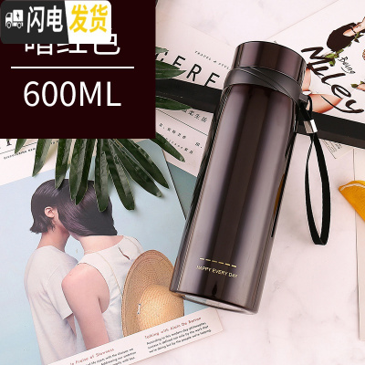 三维工匠大容量不锈钢保温杯1000男士商务水杯办公泡茶杯车载1户外旅行 暗红600+杯套+刷