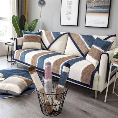 家柏饰(CORATED)沙发垫 四季通用防滑沙发巾盖布北欧简约加厚 沙发套全包套罩 雪尼尔灰蓝条纹 90*160cm