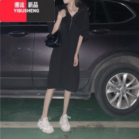 YIBUSHENG胖MM300斤连衣裙女2024季新款韩版宽松显瘦七分袖连帽中长款裙
