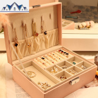 带锁首饰盒收纳盒大容量饰品戒指耳钉项链耳环皮质便携防尘整理盒 三维工匠