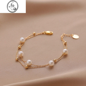 JiMi时尚简约淡水珍珠手链女满天星双层小众设计感轻奢闺蜜手饰送礼物 双层满天星珍珠手链