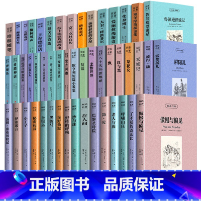 [正版]世界十大名著全套中英文50册简爱傲慢与偏见飘巴黎圣母院悲惨世界呼啸山庄茶花女复活红与黑双语图书英语小说经典文学