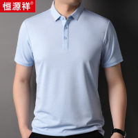 恒源祥桑蚕丝棉翻领短袖男士t恤2024夏季新款轻商务纯色t恤男上衣
