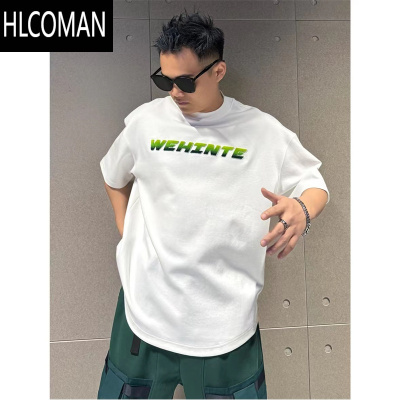 HLCOMAN新款薄荷曼波渐变字母印花男短袖 T恤时尚圆领宽松半袖潮
