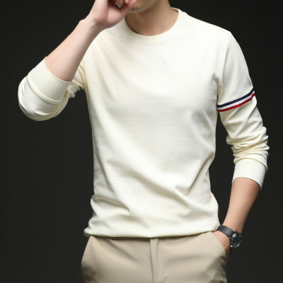 高品质长袖T恤男双面250克长绒棉秋季新款圆领时尚青年打底衫男