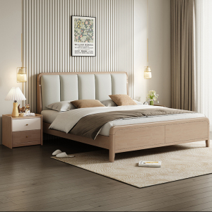 欧梵森 床 现代简约橡胶实木床双人床1.5米榫卯床板床卧室主卧大床1.8m床储物软包婚床实木家具 实木床 1.5米*2米框架结构