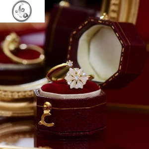 JiMi半糖* 轻奢小众温柔风锆石花朵猫眼石开口戒指甜美气质简约旋转戒 猫眼花朵旋转开口戒