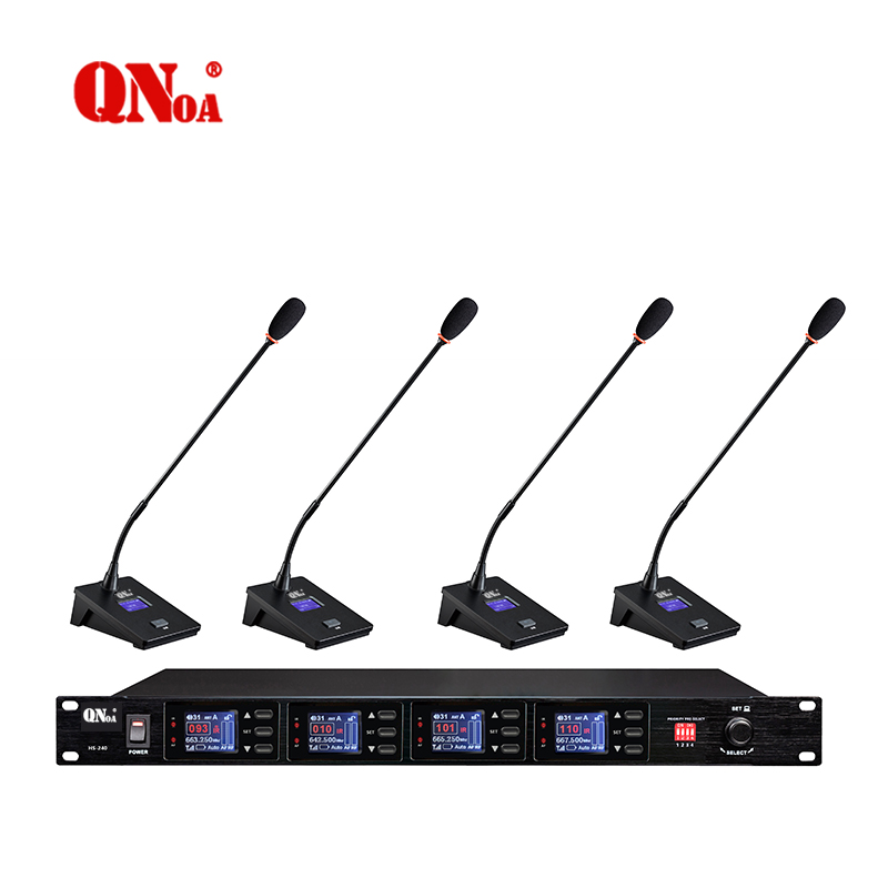 QNOA 启诺QN-SMW34 智能防啸叫一拖四会议麦克风 带混音功能无线话筒 黑色 套