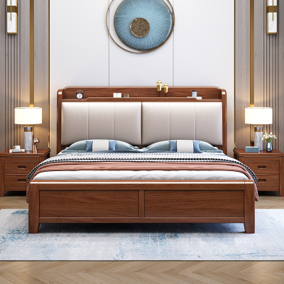 景山百岁 床 金丝胡桃木床 实木床 现代中式实木家具 木质婚床 双人床1.8 1.5米高箱储物主卧床 抽屉床 2021