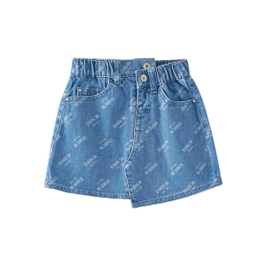 [1件5折价:89.5]米喜迪mecity童装春新款女童不规则下摆洋气拔印牛仔半裙