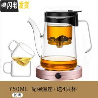 三维工匠飘逸杯 全玻璃内胆泡茶壶 办公室泡茶杯耐热加厚家用过滤茶具 长嘴750+保温座+送4杯