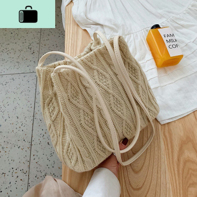 ins超火包包女包2020夏季新款潮时尚编织单肩包网红大容量水桶包NEW LAKE女士单肩包