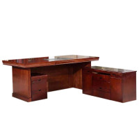 汉诺鑫威老板桌大班台总裁桌椅组合贴实木皮办公桌简约现代单人主管经理桌2.0米+侧柜+小柜