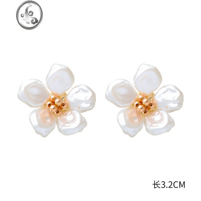 JiMi法式复古巴洛克珍珠耳钉女银银个性甜美花朵耳环2023年新款潮耳饰