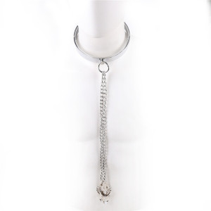 桃色缘 金属 不锈钢乳夹牵引链项圈狗链颈套 sm夫妻情趣用品男女用器具SM另类游戏成人性 拧扣男款带乳夹金属颈套项圈