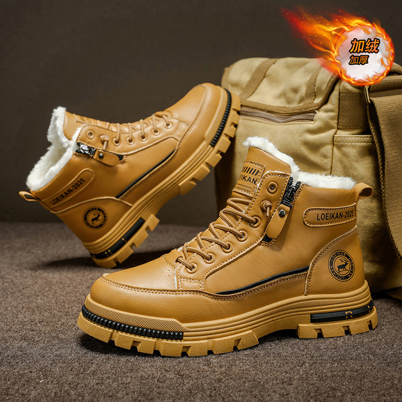 大码马丁靴男高帮冬季加绒保暖男鞋英伦风皮鞋复古工装靴潮鞋
