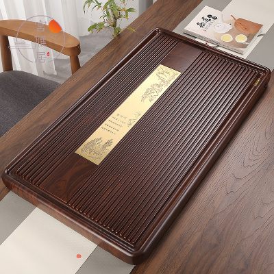 宫雁居黑檀木茶盘实木茶台花梨木功夫家具套装排水式茶海现代简约宫廷风家用办公室托盘茶具盘