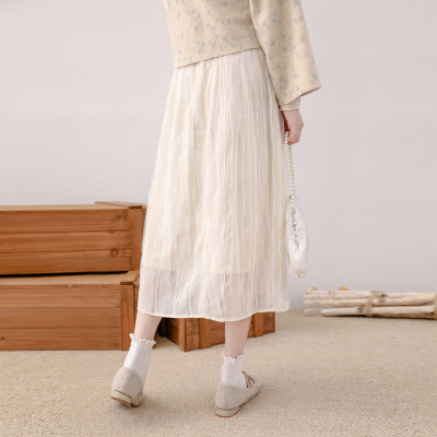暖青汇原创百搭半身裙中长款长款蕾丝