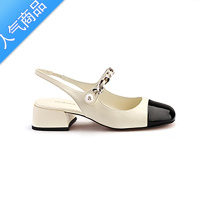 SUNTEKmiu*法式高跟鞋女春夏新款拼色圆头一字扣后空包头凉鞋玛丽珍鞋女