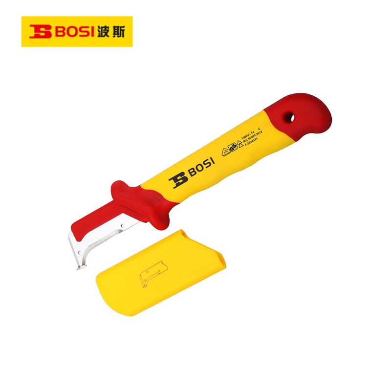 波斯(BOSI)VDE绝缘护套式钩镰型电缆刀(50×185mm)把