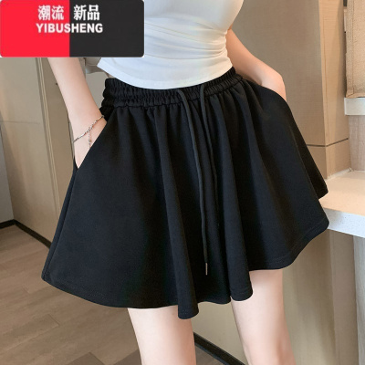 YIBUSHENG黑色芭蕾风短裤女季薄款网红运动裙裤宽松显瘦休闲阔腿三分裤子