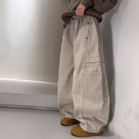 男童加绒牛仔裤秋冬款新款儿童大男孩冬装一体绒加厚工装裤潮