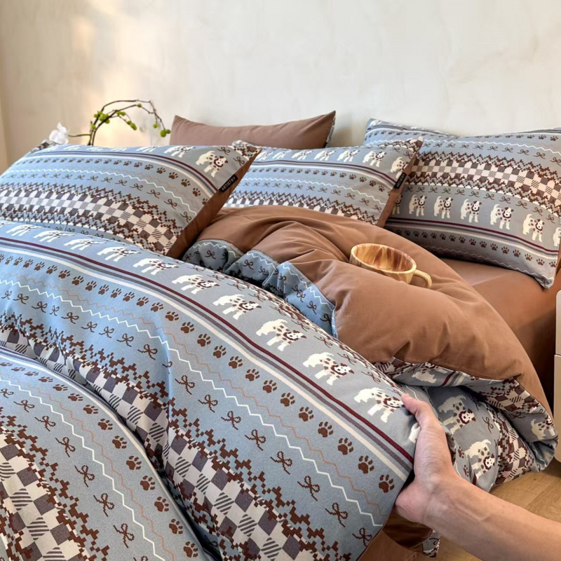 轻奢高级感全棉磨毛床上四件套纯棉主卧室复古床单被套床品三件套