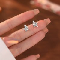 s925银针半边星星耳钉女小众设计高级感耳环简约小巧精致时尚耳饰送女朋友老婆情人节七夕生日礼物