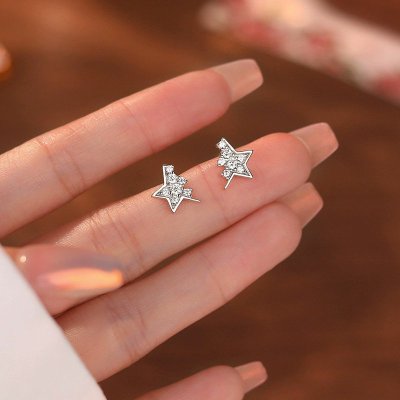 s925银针半边星星耳钉女小众设计高级感耳环简约小巧精致时尚耳饰送女朋友老婆情人节七夕生日礼物